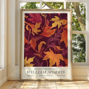 William Morris Style Autumn Leaves Poster - Ausstellungsposter - Galeriedruck - William Morris Wall Art - Blumen Herbstblätter braune Blumen
