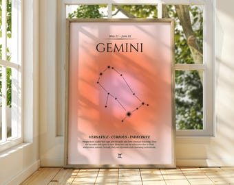 Poster du zodiaque Gémeaux : oeuvre d'art murale signe astrologique