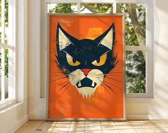 Angry Black Cat Art Poster: Modern Feline Wall Decor