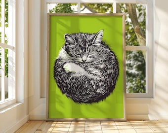 空を見上げる猫の壁画、かわいい猫のバンクシーの壁飾り、友人への動物