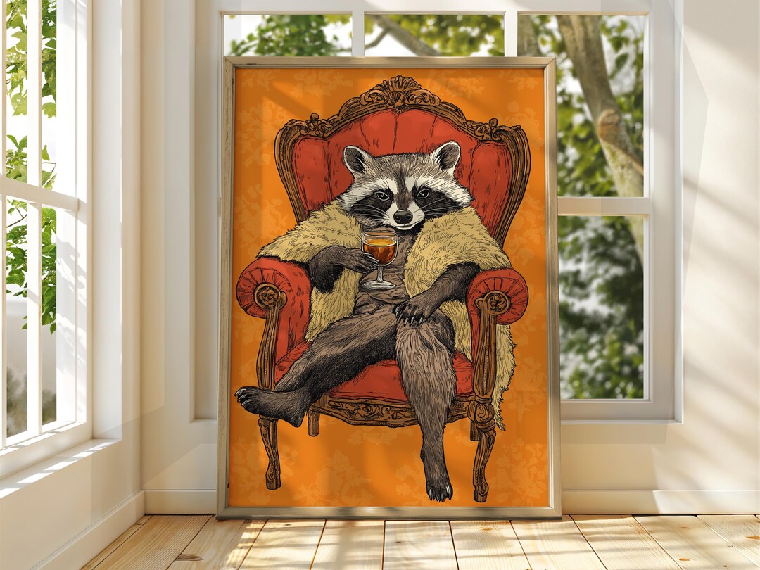 Fancy Racoon Poster - Drinking Animal Art - Animal Illustration - Funny ...