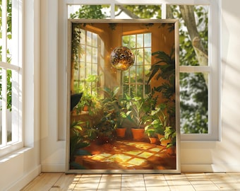 Disco Ball Conservatory Art Print: Retro Houseplant Poster