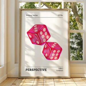 Póster de dados en perspectiva - Arte de pared con afirmación positiva - Decoración espiritual - Arte de manifestación Boho Chic - Buenas vibraciones - Arte de pared con dados en rosa