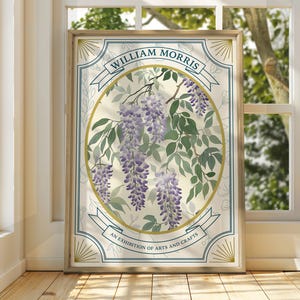 William Morris Style Grüne Blätter Poster - Ausstellungsposter - Galeriedruck - William Morris Wall Art - Blumen Herbst Lila Lavendel Kunst