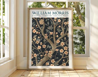 William Morris Style Autumn Forest Poster - Exhibition Poster - Gallery Print - William Morris Wall Art - Poster Art - Trees Stars Leaves