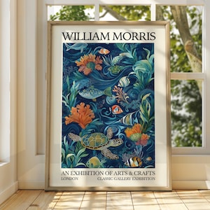 Póster marino estilo William Morris - Póster de exposición - Impresión de galería - Arte mural de William Morris - Póster oceánico - Arte floral - Impresión floral