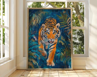 Walking Tiger Art Print: Bright Animal Illustration