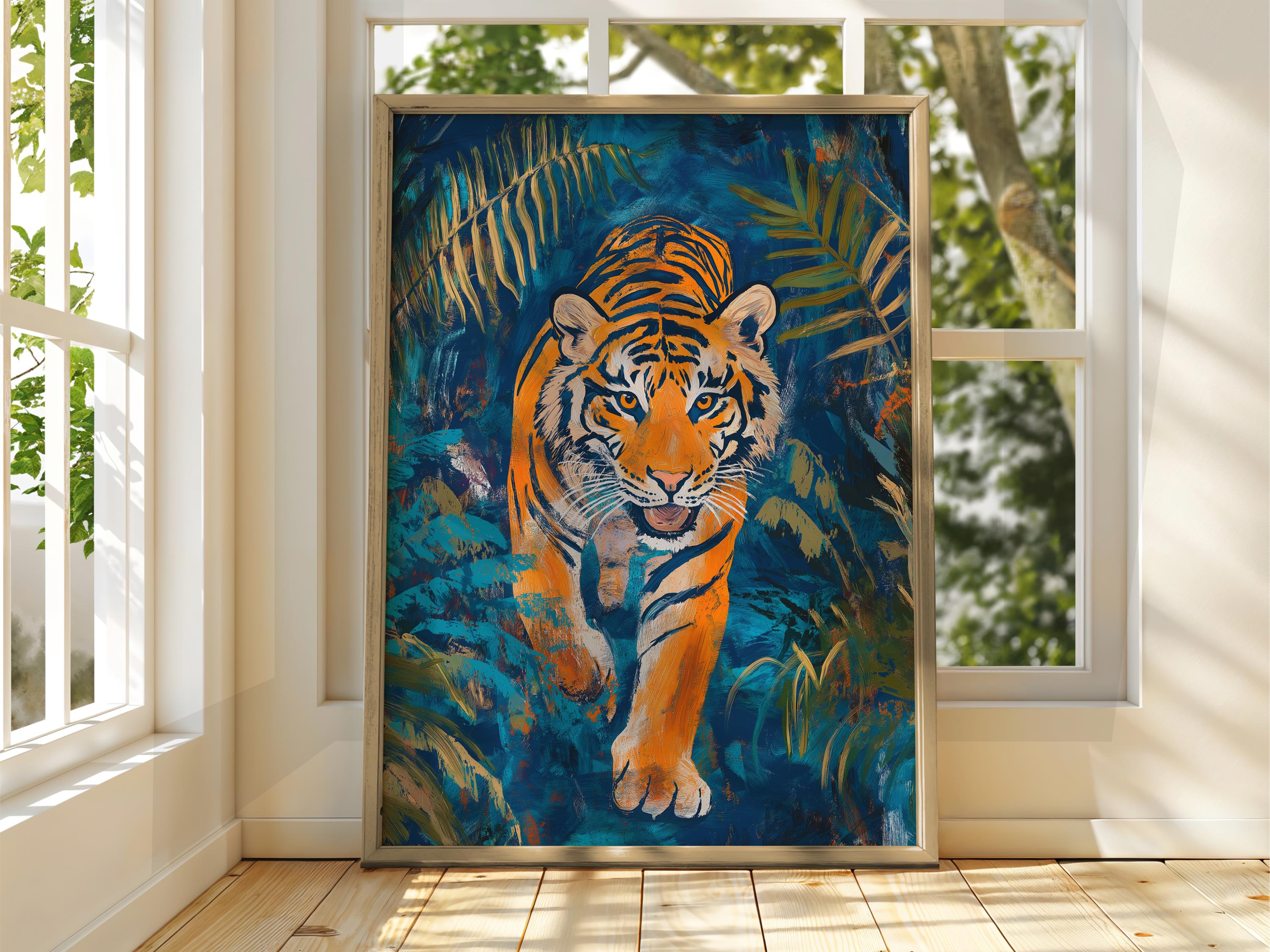ウォーキングタイガーアートプリント：明るい動物のイラスト - Etsy 日本