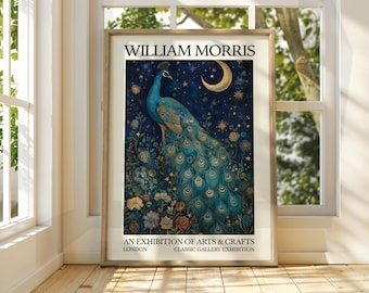 William Morris Style Peacock Poster - Exhibition Poster - Gallery Print - William Morris Wall Art - Poster Art - Floral Art - Peacock Print