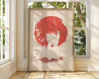Vintage Japanese Cat Art Print – Funny Animal Poster