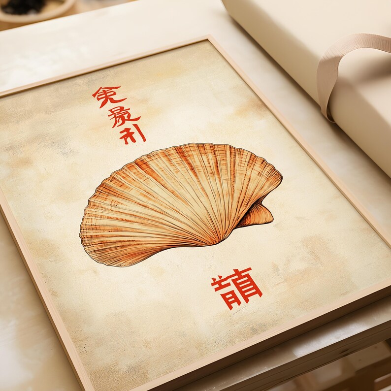 Vintage Japanese Clamshell Art Print: Retro Ocean Wall Decor - Etsy
