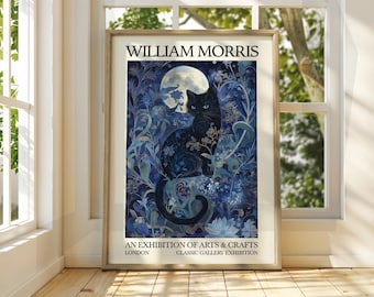 William Morris Style Black Cat Poster - Exhibition Poster - Gallery Print - William Morris Wall Art - Poster Art - Floral Art - Cat Print