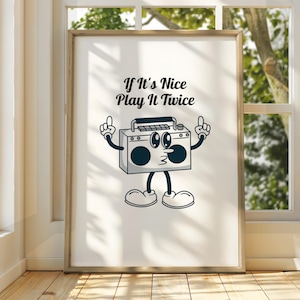 Póster "Si es agradable, tócalo dos veces" - Arte mural musical - Decoración original - Estilo bohemio - Buenas vibras - Amor propio - Arte retro moderno - Póster musical