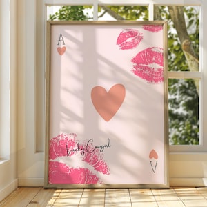 Póster de As de Corazones de Vaquera de la Suerte - Arte mural de naipes - Decoración retro de moda - Arte estético boho chic - Arte motivacional de vaquera Yeehaw