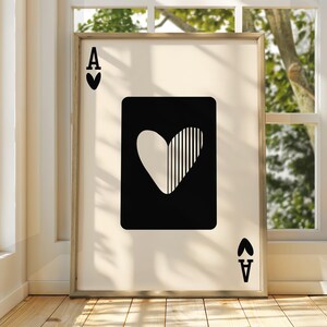 Affiche As de coeur noir - art mural cartes à jouer - déco rétro tendance - art esthétique de cuisine bohème chic - art mural girly noir - art chic