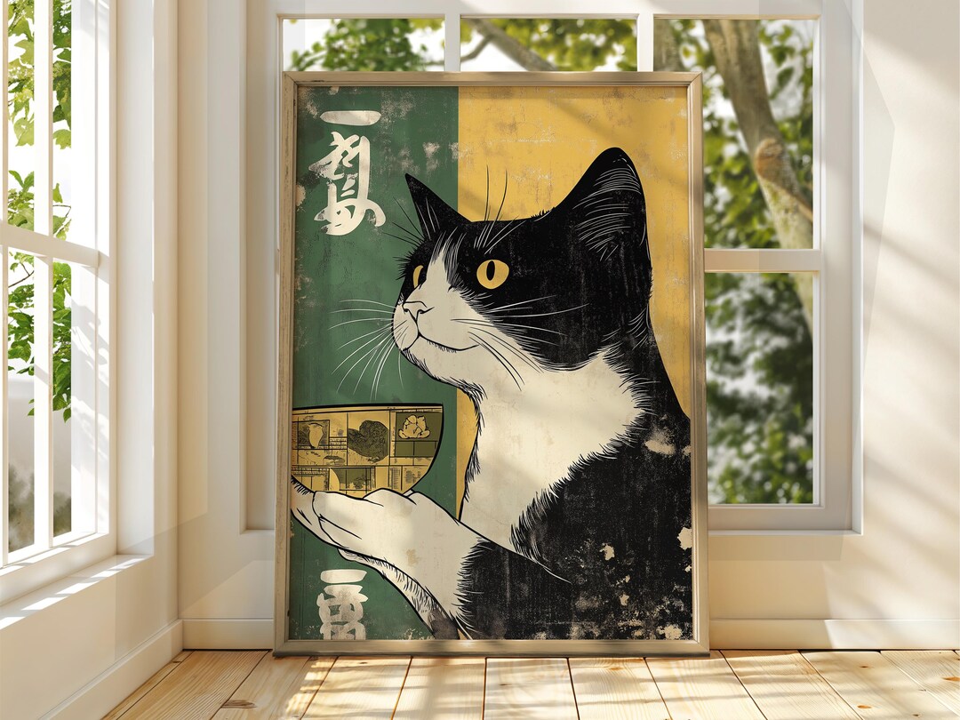 Vintage Japanese Cat Ramen Poster – Funny Animal Wall Art - Etsy