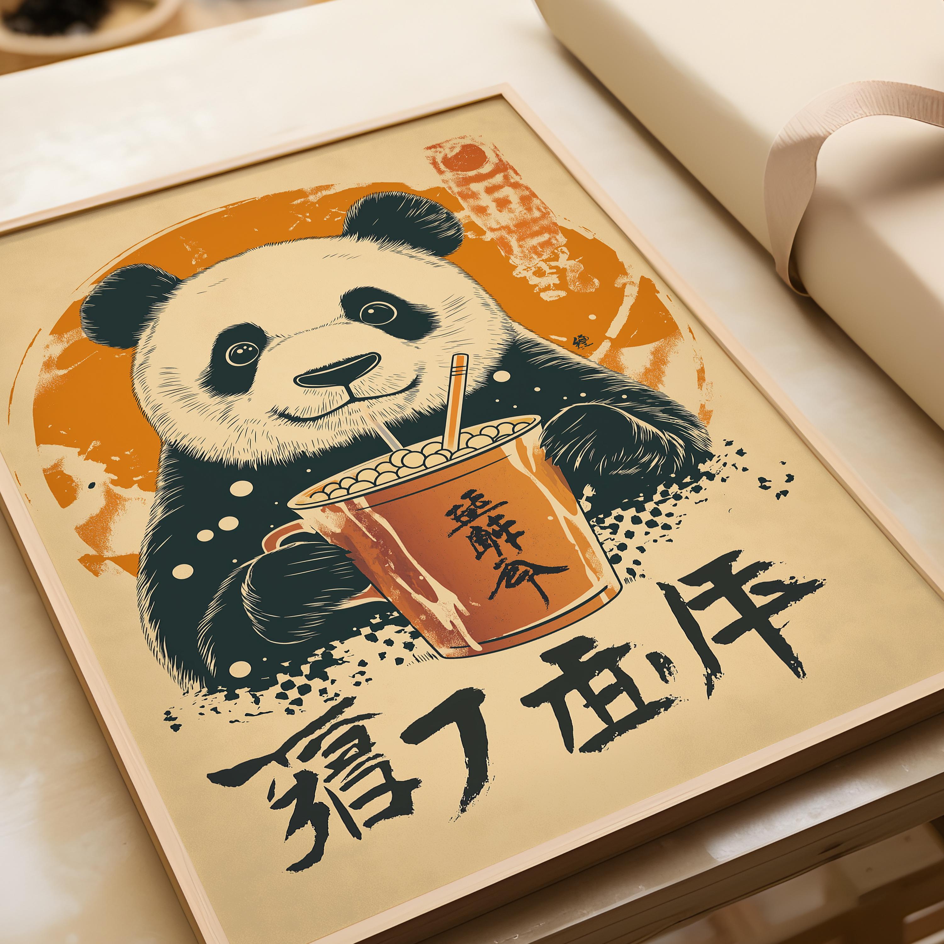 Panda Boba Tea Art Print - Vintage Japanese Animal Poster - Etsy