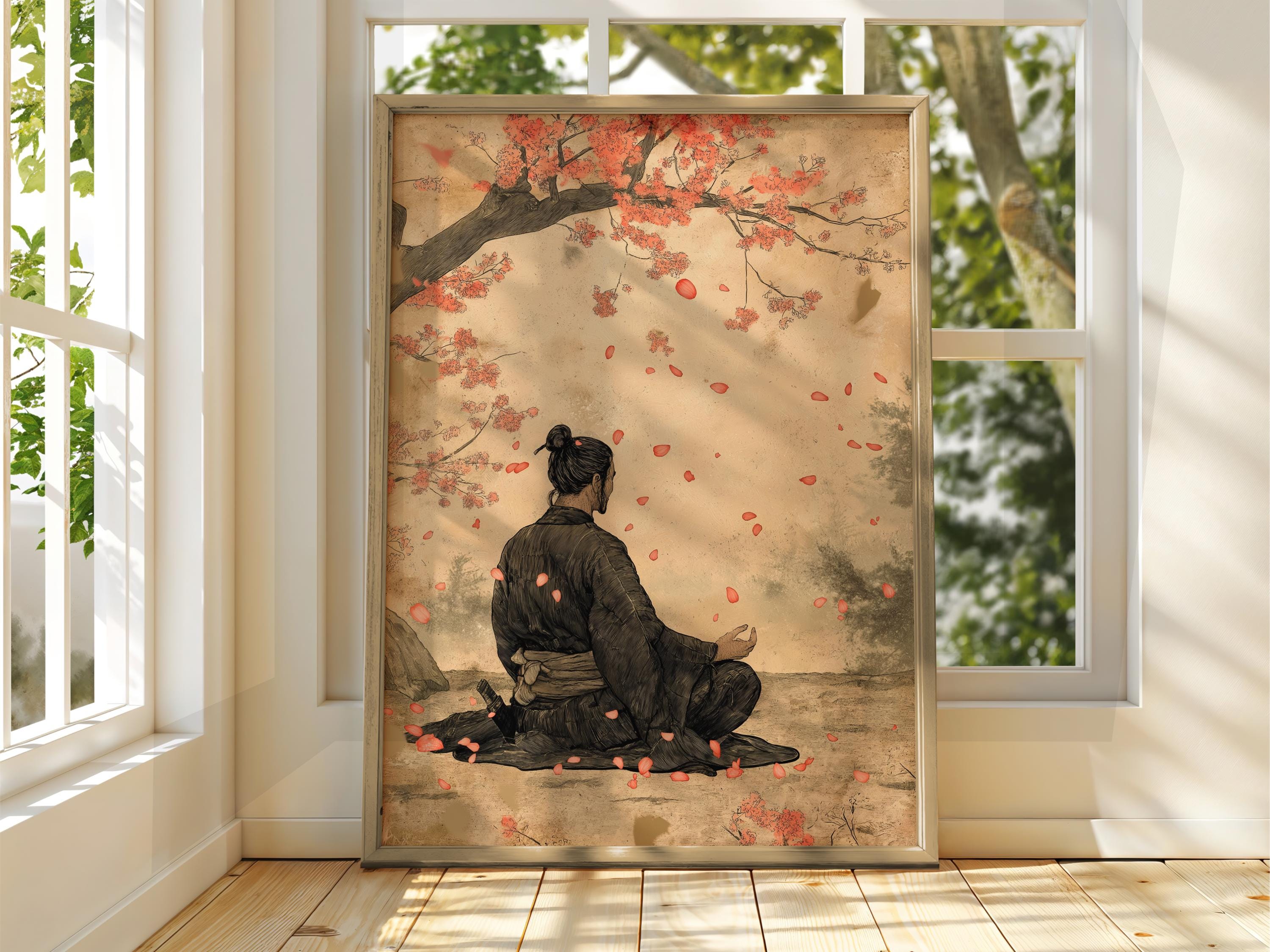 Samurai Ukiyo-e Art Print: Japanese Cherry Blossom Poster - Etsy