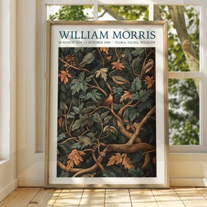 William Morris Style Autumn Leaves Poster - Ausstellungsposter - Galeriedruck - William Morris Wall Art - Blumen Herbstblätter braune Blumen