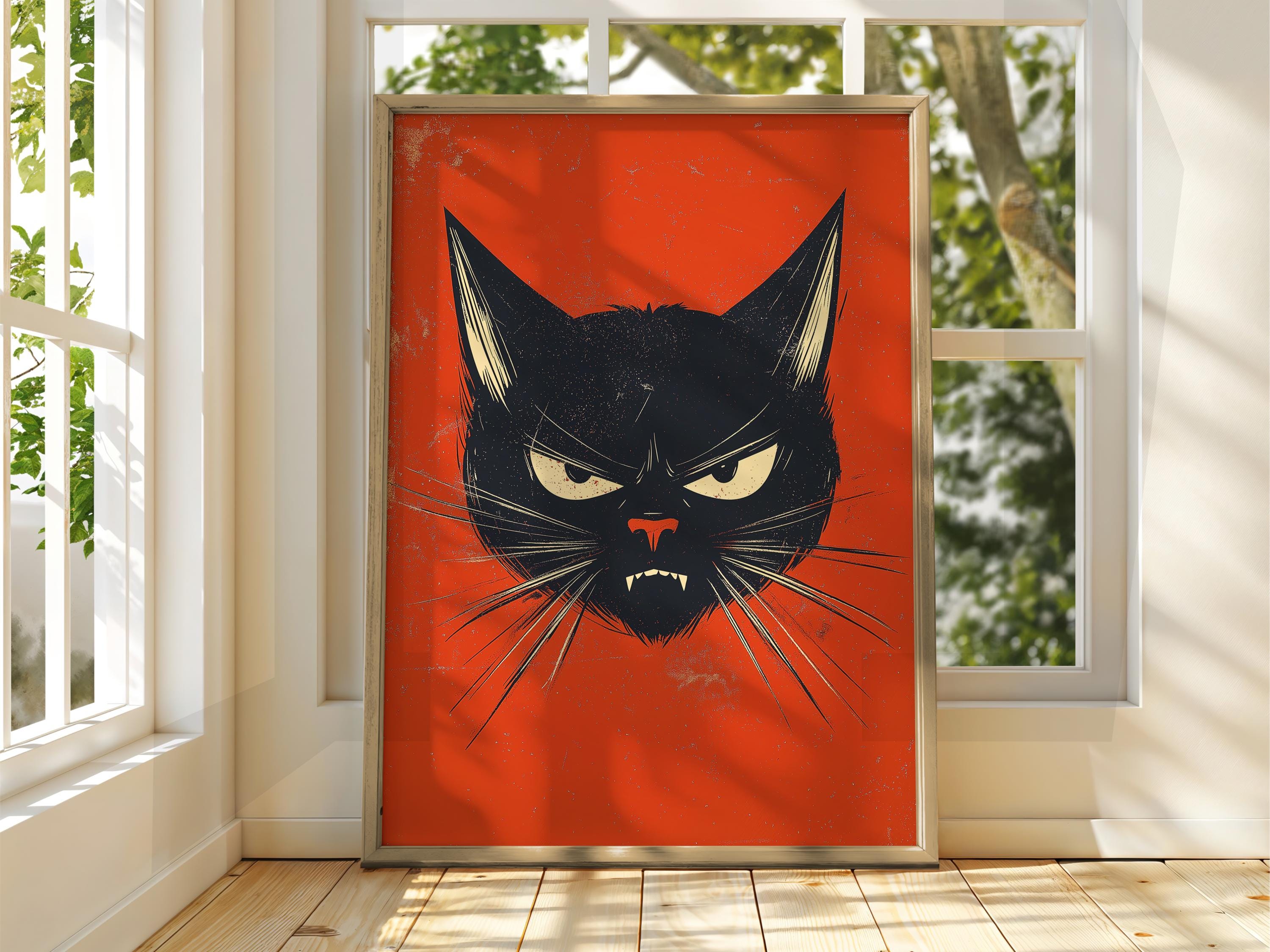 Angry Black Cat Art Poster: Fun Feline Wall Decor - Etsy