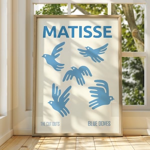 Póster de las palomas azules de Henri Matisse - Póster de exposición - Impresión de galería - Impresión de arte famoso - Arte de Matisse - Póster de Henri Matisse - Arte mural de aves