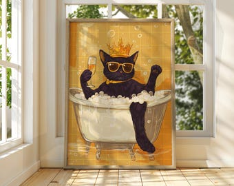 丸まった猫のアートプリント：モダンな猫のイラスト - Etsy 日本