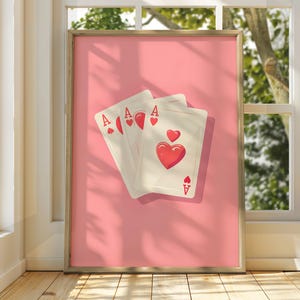 Hartenaas poster - kunst aan de muur speelkaart - trendy retro decor - keuken esthetische kunst boho chic - felroze girly muurkunst - chique kunst