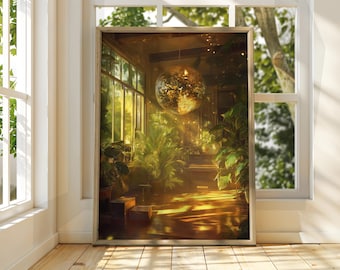 Disco Ball Conservatory Art Print: Retro Houseplant Poster