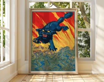 Vintage Angry Cat Japanese Art Poster - Funny Animal Print