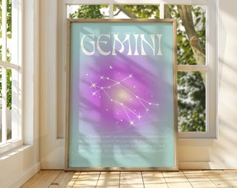 Poster du zodiaque Gémeaux : oeuvre d'art murale signe astrologique