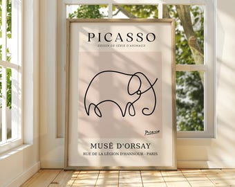 Picasso Elephant Print: Minimalist Line Art Exhibition Poster