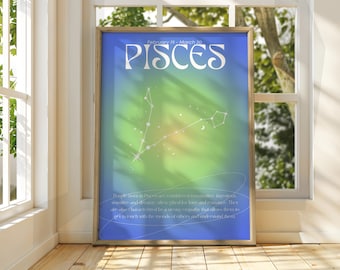 Póster del signo zodiacal Piscis: Arte mural de astrología del zodíaco