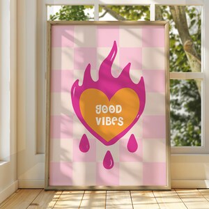 Póster de buenas vibraciones, arte mural de afirmación positiva, decoración espiritual, arte de manifestación boho chic, arte de buenas vibraciones, arte estético pastel