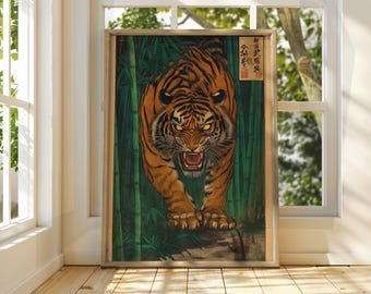 虎と龍（陰陽）日本神話、国芳浮世絵アンティーク蛇木版画妖怪アジアン