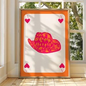 Affiche de cow-girl As de coeur - Art mural de cartes à jouer - Déco rétro tendance - Art esthétique de cuisine Boho Chic - Art esthétique cow-girl Yeehaw