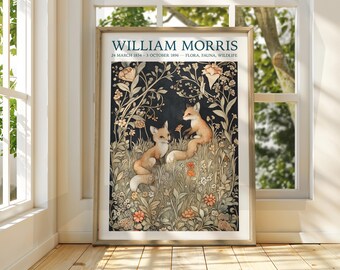 William Morris Style Fox Art Print – Floral Exhibition Poster