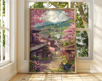 Vintage Japanese Art - Japanese Cartoon Style Poster - Ukiyo-e Illustration - Japanese Anime Art - Ukiyo-e Wall Art - Blossom Temple Japan