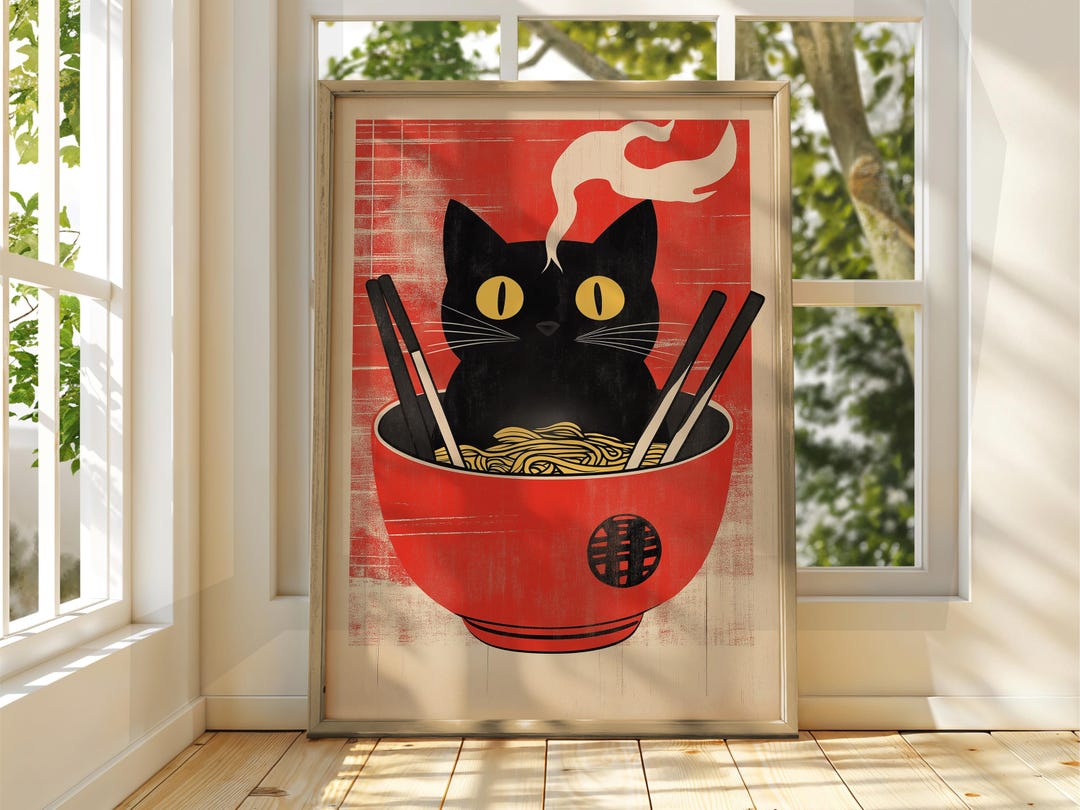 Cat Eating Ramen Poster – Japanese Wall Art, Funny Animal Print - Etsy