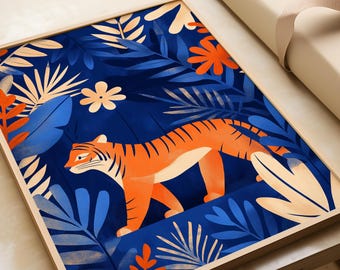 Walking Tiger Art Print: Bright Animal Illustration