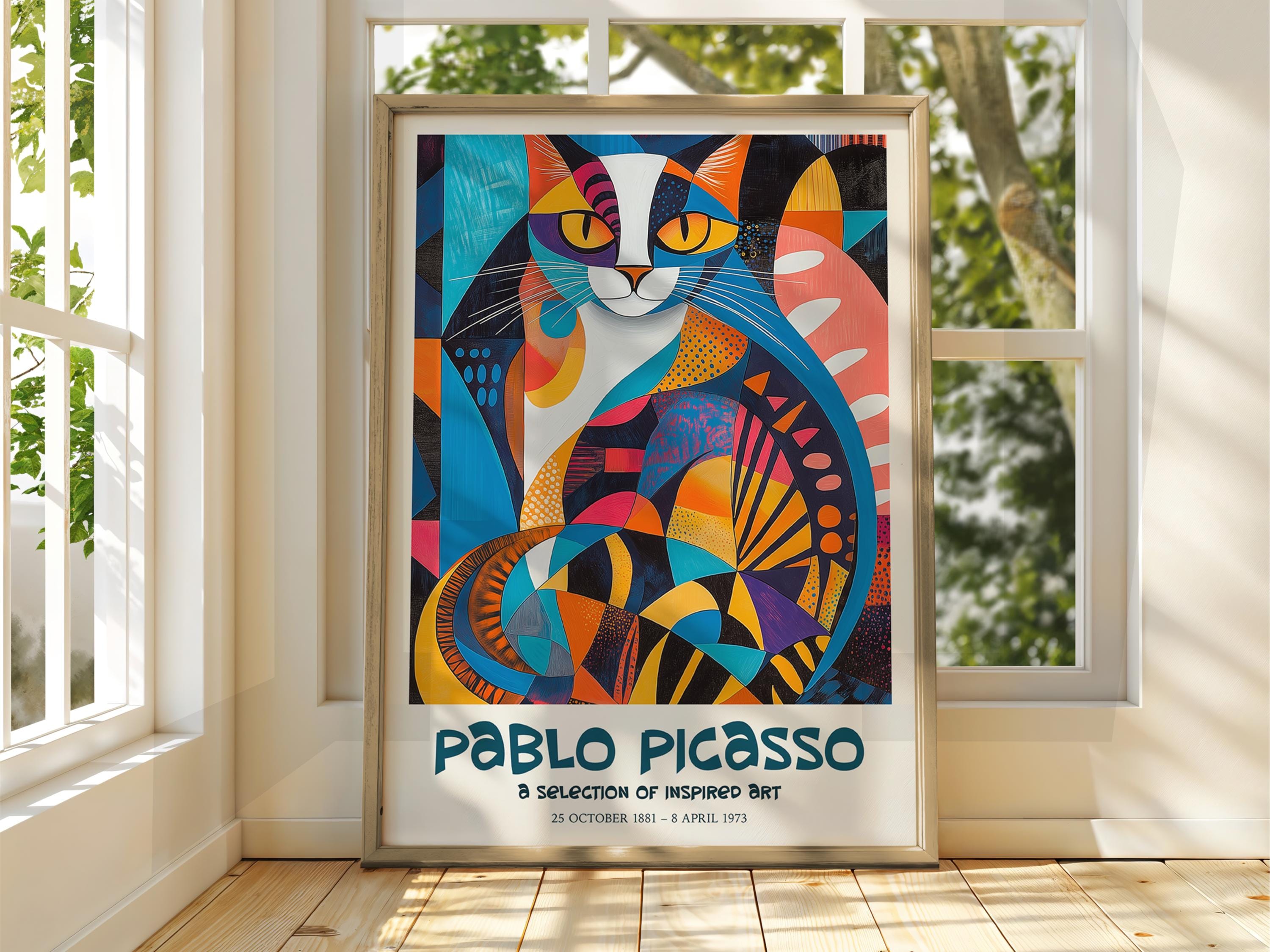 islandburner Tableau sur Toile Peinture de Chat Abstraite Style Pablo Picasso Animaux de Compagnie Art Cadre Affiche Poster Murale Tableaux