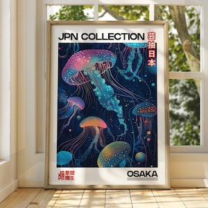 Jellyfish Poster - Dot Abstract Wave Art Poster - Exhibition Poster - Japanese Art - Japanese Art Poster - Gallery Print - Jellyfish Fish