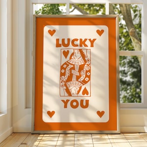 Lucky You Queen of Hearts poster - kunst aan de muur speelkaart - trendy retro decor - keuken esthetische kunst boho chic - felroze girly muurkunst
