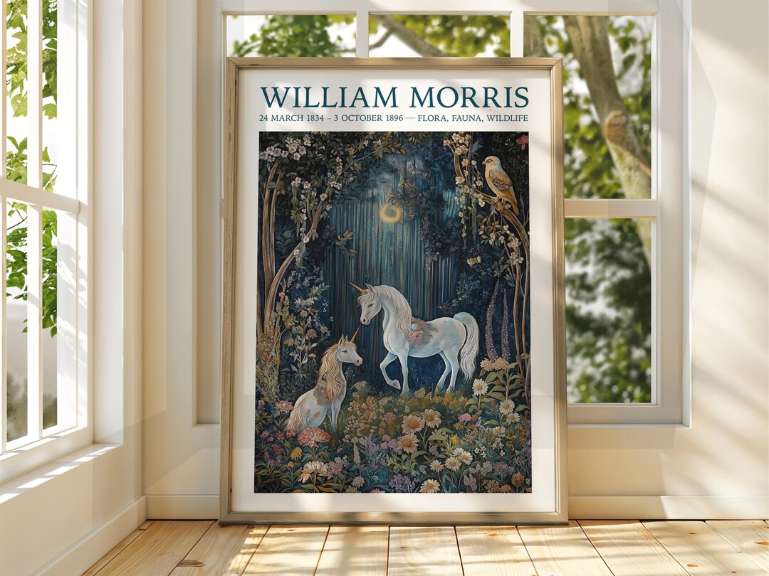 William Morris Style Unicorn Poster - Exhibition Poster - Gallery Print ...