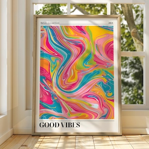 Póster de buenas vibraciones, arte mural de afirmación positiva, decoración espiritual, arte de manifestación boho chic, arte de buenas vibraciones, arte estético pastel
