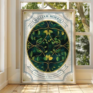 William Morris Style Grüne Blätter Poster - Ausstellungsposter - Galeriedruck - William Morris Wall Art - Blumen Herbstblätter Pastell Blumen
