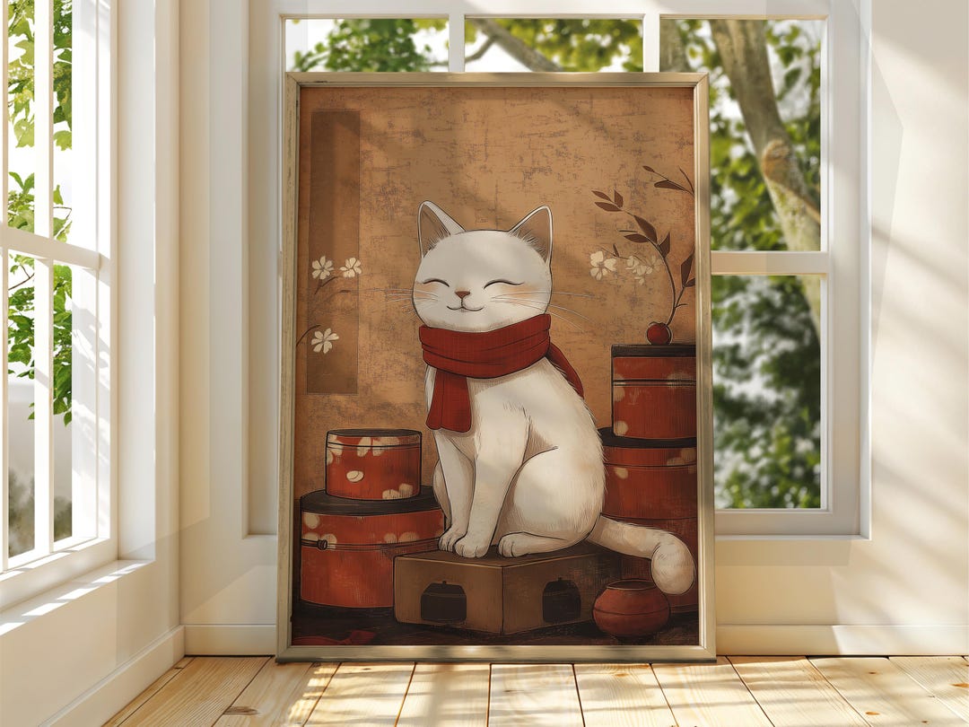 Vintage Japanese White Cat Poster – Funny Animal Wall Art - Etsy