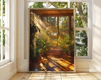 Conservatory Disco Ball Art Print: Retro Houseplant Poster
