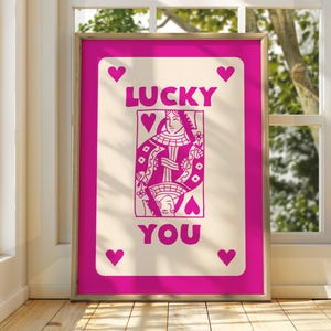 Lucky You Queen of Hearts-poster - kunst aan de muur speelkaart - trendy retro decor - keuken esthetische kunst boho chic - felle girly muurkunst