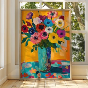 Jarrón de flores estilo Henri Matisse - Impresión de exposición - Impresión de galería - Impresión de arte clásico - Arte Matisse - Impresión de Henri Matisse - Arte mural floral