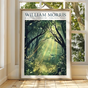William Morris Style Autumn Forest Poster - Ausstellungsposter - Galeriedruck - William Morris Wandkunst - Poster Kunst - Bäume Sterne Blätter